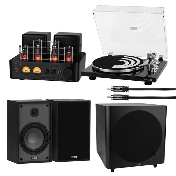 Main product image for Dayton Audio Premium Vinyl Listening Bundle with 10" Subwoofer: Classic B65 Bookshelf Speakers, HTA100 Amplifier, Black Turntable